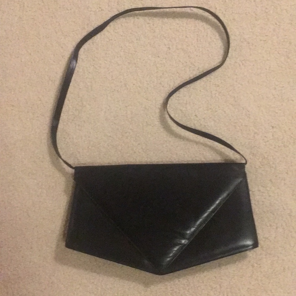 Charles Jordan black clutch w 35” shoulder strap